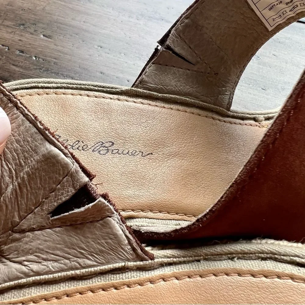 EDDIE BAUER Travel Platform Espadrille SandalS Suede Brown Size 10